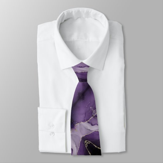 Paarse Marmeren Faux Gold Accents Custom Logo Stropdas (Gebonden)