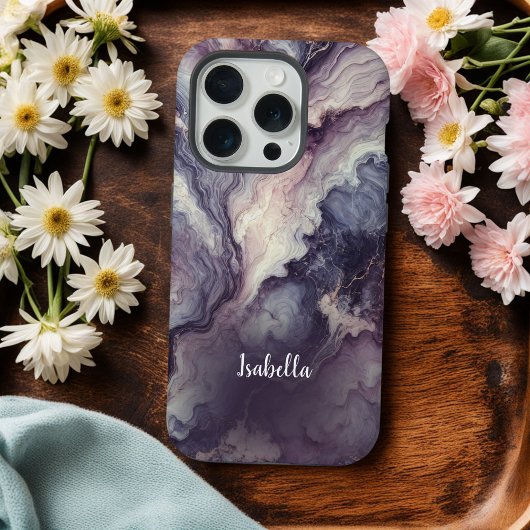 Paarse Marmeren Gepersonaliseerde iPhone Case – Ab Hoesje