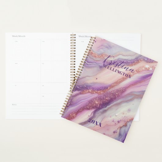 Paarse Marmeren Glitter aderen en wervelingen Jaar Planner (Display)