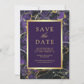 Paarse Marmeren Gouden Foto Bruiloft Save The Date (Voorkant)