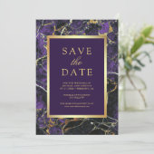Paarse Marmeren Gouden Foto Bruiloft Save The Date (Staand voorkant)