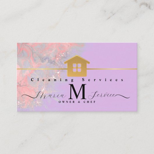 paarse marmeren gouden huis ontwerp schoonmaak ser visitekaartje (Voorkant)
