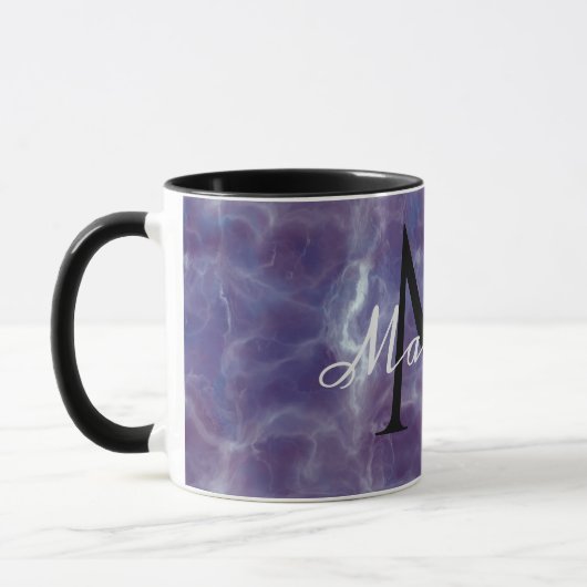Paarse Marmeren Mok met Naam en Monogram (Links)