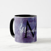 Paarse Marmeren Mok met Naam en Monogram (Voorkant links)