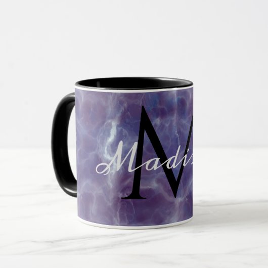 Paarse Marmeren Mok met Naam en Monogram (Voorkant links)