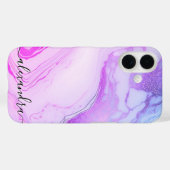 Paarse Marmeren Monogram Aangepaste Naam Uniek Case-Mate iPhone Case (Achterkant (horizontaal))