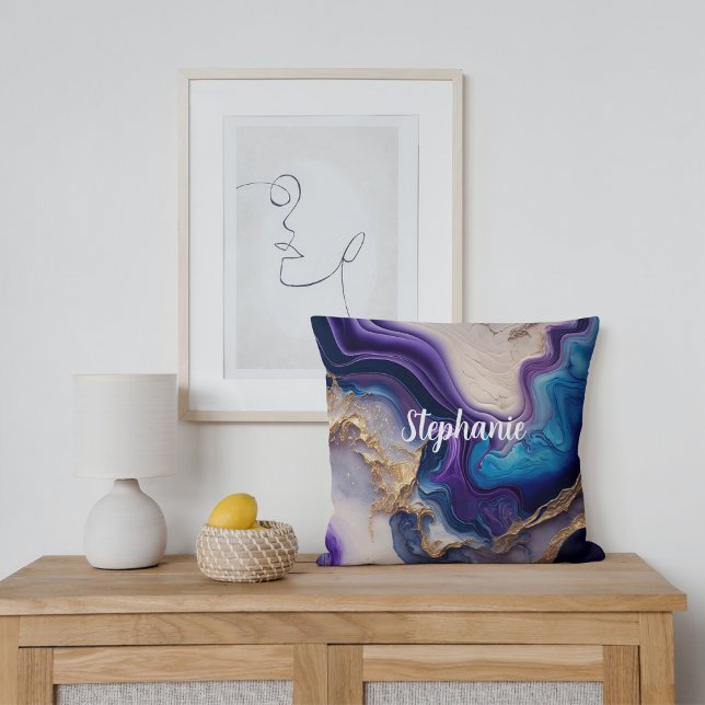 Paarse Marmeren Roos Goud Gepersonaliseerd Kussen (Creator heeft geüpload)