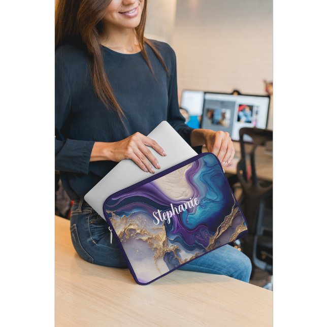 Paarse Marmeren Roos Goud Gepersonaliseerd Laptop Sleeve (Creator heeft geüpload)