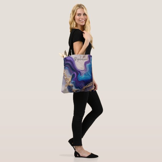 Paarse Marmeren Roos Goud Gepersonaliseerd Tote Bag (Op model)