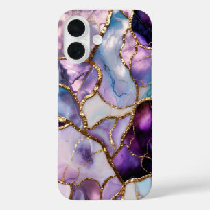 Paarse marmeren telefoonhoesje goud abstract luxe iPhone 16 hoesje