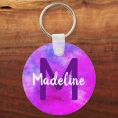 Paarse Marmeren Waterverf Kleurrijke Ombre Sleutelhanger (Voorkant)