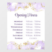 Paarse marmeringontwerp openingstijden raamkoeling raamsticker (Vel)