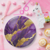 Paarse marmerpatroon met goud papieren bordje (Feest)