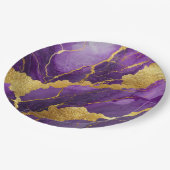 Paarse marmerpatroon met goud papieren bordje (Gekanteld)
