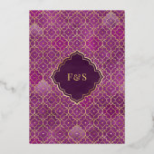 Paarse Marokkaanse Arch Moslim Bruiloft Goud Folie Uitnodiging (Achterkant)