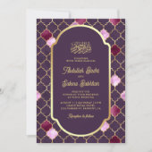 Paarse Marokkaanse Quatrefoil QR Code Moslim Bruil Kaart (Voorkant)