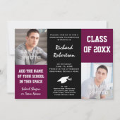 Paarse Maroon en Black Custom Atlete Afstuderen Kaart (Voorkant)