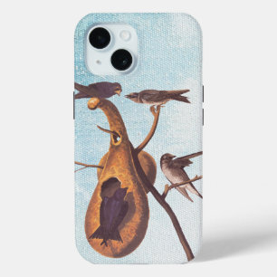 Paarse Martin Audubon Bird Family and Gourd Home iPhone 15 Case