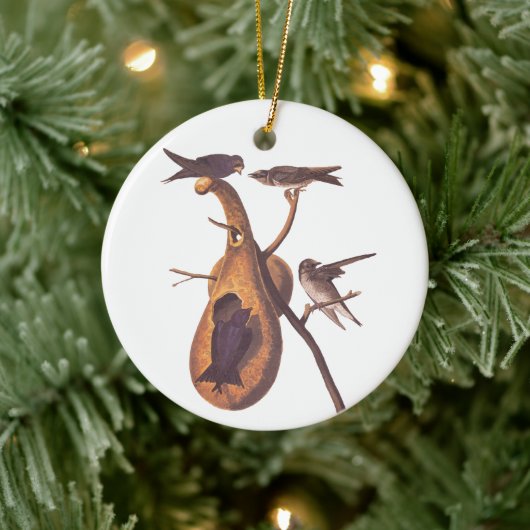Paarse Martin Audubon Bird Family and Gourd Home Keramisch Ornament (Boom)