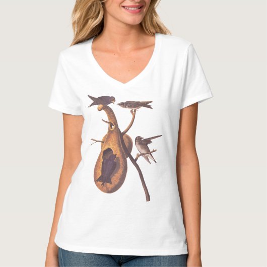 Paarse Martin Audubon Bird Family and Gourd Home T-shirt (Voorkant)