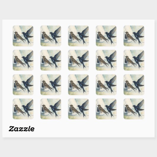 Paarse Martin verhuurder Natuur Swallow Bird kaleb Vierkante Sticker (Vel)
