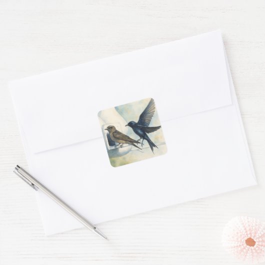Paarse Martin verhuurder Natuur Swallow Bird kaleb Vierkante Sticker (Envelop)