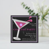 Paarse Martini Cocktailparty Uitnodiging (Staand voorkant)