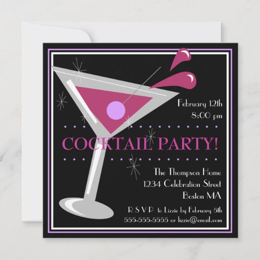 Paarse Martini Cocktailparty Uitnodiging (Voorkant)