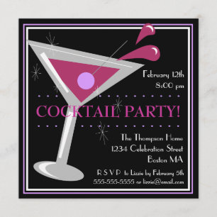 Paarse Martini Cocktailparty Uitnodiging