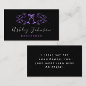 Paarse Martini Glazen Night Club Bar Bartender Visitekaartje (Voorkant / Achterkant)