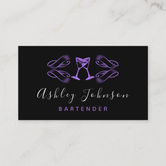 Paarse Martini Glazen Night Club Bar Bartender Visitekaartje (Voorkant)
