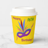 Paarse Masker 16e Verjaardagsfeestje ELKE LEEFTIJD Papieren Bekers (Voorkant)