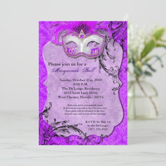 Paarse Maskerade Ball Mask Kostuum Halloween Onder Kaart (Staand voorkant)