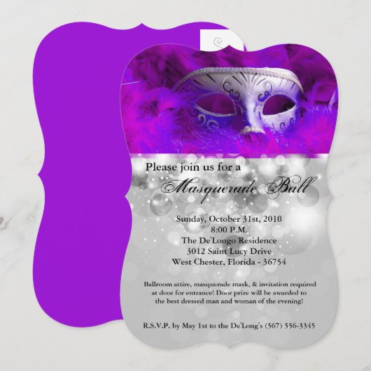 Paarse Maskerade Ball Mask Kostuum Halloween Onder Kaart (Voorkant / Achterkant)