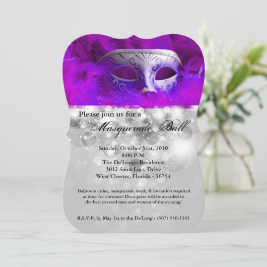 Paarse Maskerade Ball Mask Kostuum Halloween Onder Kaart (Staand voorkant)