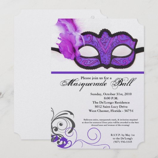 Paarse Maskerade Ball Mask Kostuum Halloween Onder Kaart (Voorkant / Achterkant)