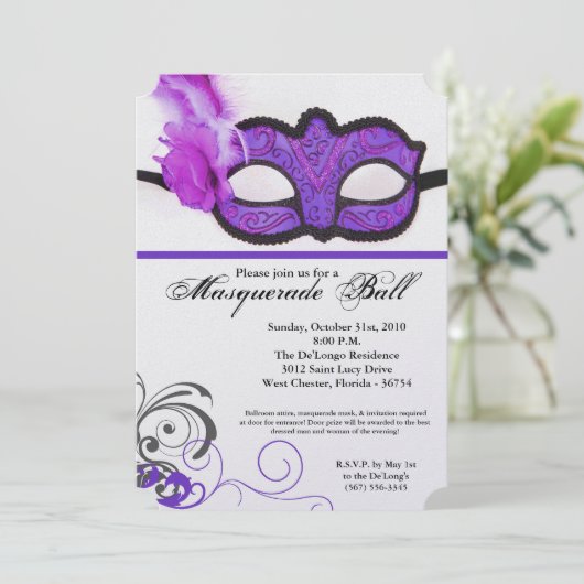 Paarse Maskerade Ball Mask Kostuum Halloween Onder Kaart (Staand voorkant)