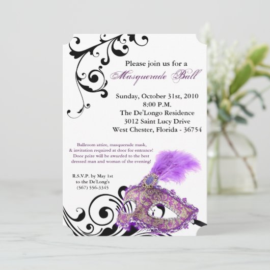 Paarse Maskerade Ball Mask Kostuum Halloween Onder Kaart (Staand voorkant)