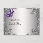 Paarse maskerade Bewaar de datum Aankondigingskaart (Achterkant)