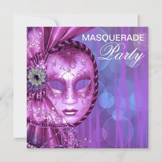 Paarse Maskerade Feest Kaart (Voorkant)