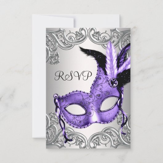 Paarse Maskerade Feest RSVP Kaartje (Voorkant)