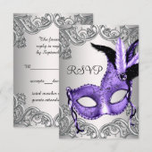 Paarse Maskerade Feest RSVP Kaartje (Voorkant / Achterkant)