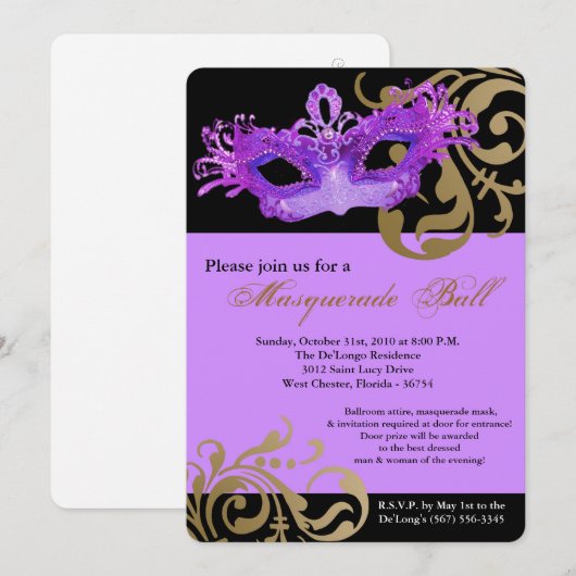 Paarse Maskerade Masker Ball Costume Halloween Kaart (Voorkant / Achterkant)