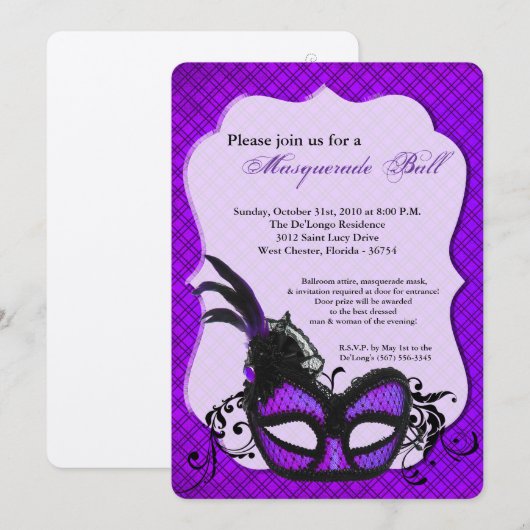 Paarse Maskerade Masker Ball Costume Halloween Kaart (Voorkant / Achterkant)