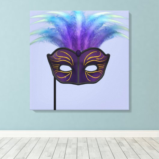 Paarse Maskerade Masker Carnaval Feest Kunst Canvas Afdruk (Insitu (Houten vloer))