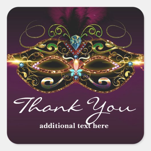 Paarse Maskerade Masker Elegante Partij Favor Stic Vierkante Sticker (Voorkant)