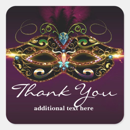 Paarse Maskerade Masker Elegante Partij Favor Stic Vierkante Sticker (Voorkant)