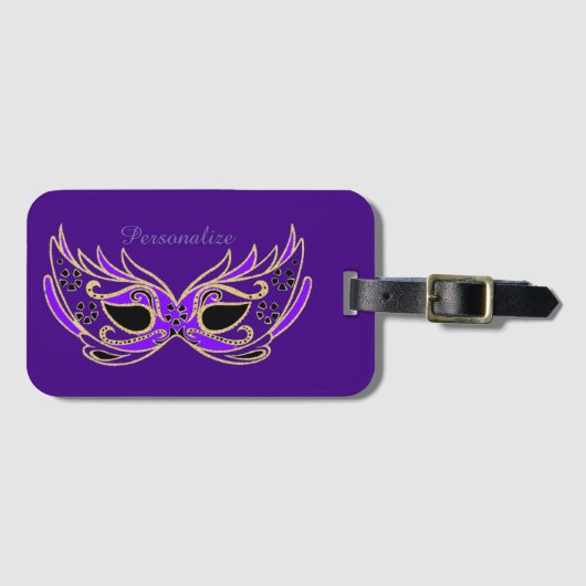 Paarse Maskerade Masker Gepersonaliseerd Bagagelabel (Voorkant (horizontaal))