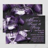 Paarse maskerade verjaardag kaart (Voorkant / Achterkant)