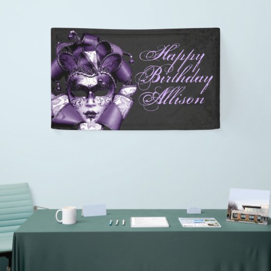 Paarse maskerade verjaardag spandoek (Beurs)